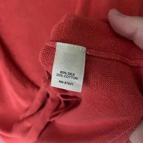 J. JILL Women's MED Salmon Pink Silk Blend Tie Front Cardigan Summer Lightweight - Picture 7 of 7